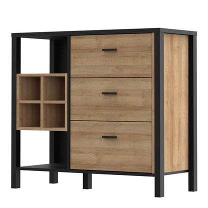 Yokohama Black and Natural Oak Wood 3 Drawer Display Chest Bar Cabinet
