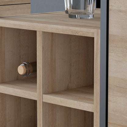 Yokohama Black and Natural Oak Wood 3 Drawer Display Chest Bar Cabinet