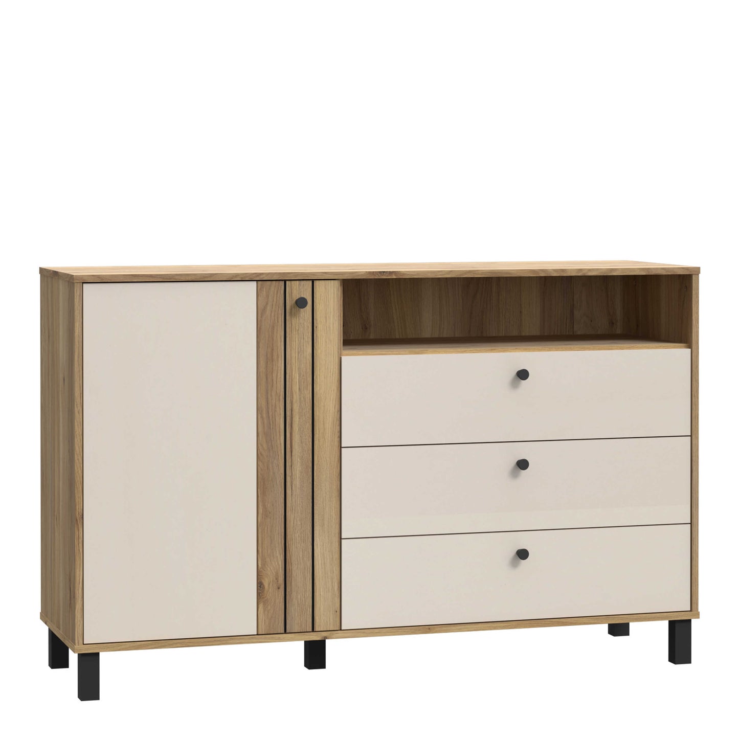 Osaka Mauvella Oak and Cream Modern Storage 3 Drawer Chest 1 Door