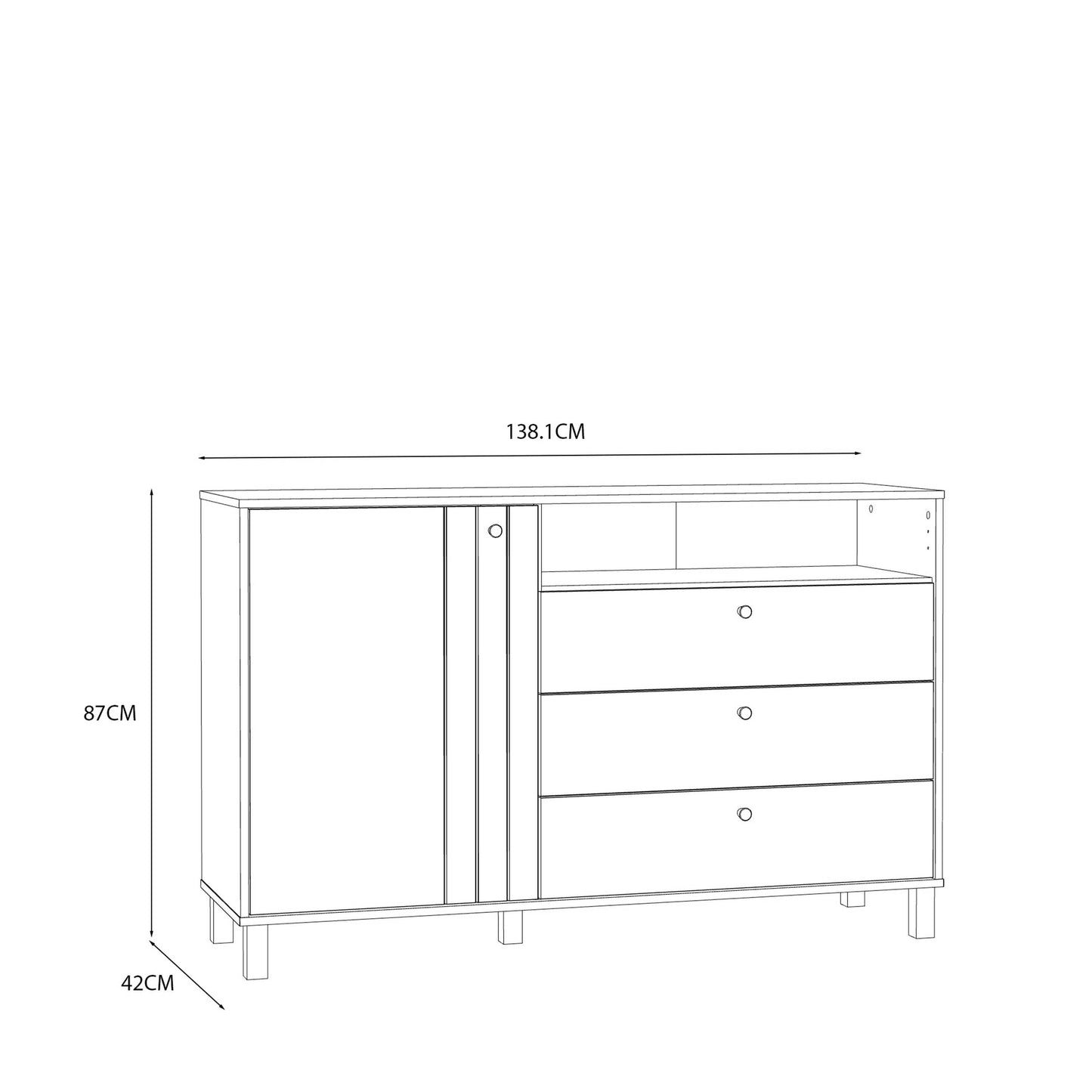 Osaka Mauvella Oak and Cream Modern Storage 3 Drawer Chest 1 Door