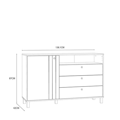 Osaka Mauvella Oak and Cream Modern Storage 3 Drawer Chest 1 Door