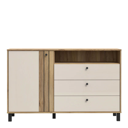 Osaka Mauvella Oak and Cream Modern Storage 3 Drawer Chest 1 Door
