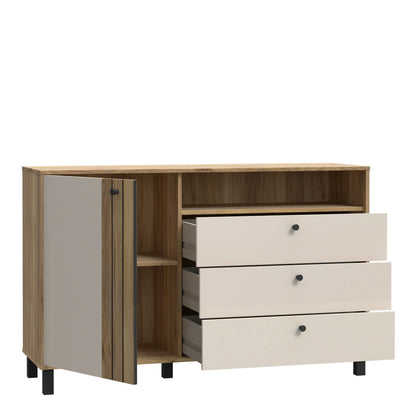 Osaka Mauvella Oak and Cream Modern Storage 3 Drawer Chest 1 Door