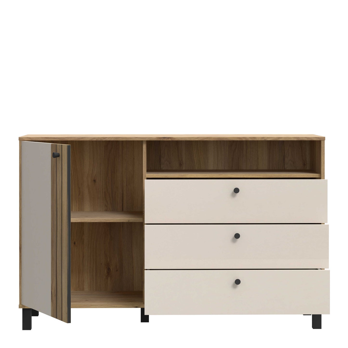 Osaka Mauvella Oak and Cream Modern Storage 3 Drawer Chest 1 Door