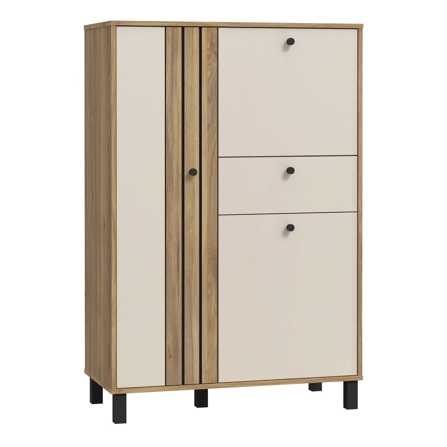 Pebblethorn Cream and Natural Oak Wood 3 Door 1 Drawer Cabinet