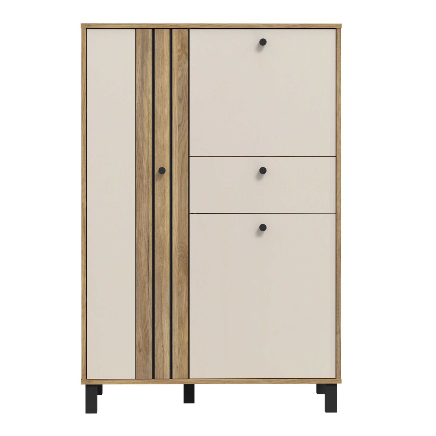 Pebblethorn Cream and Natural Oak Wood 3 Door 1 Drawer Cabinet