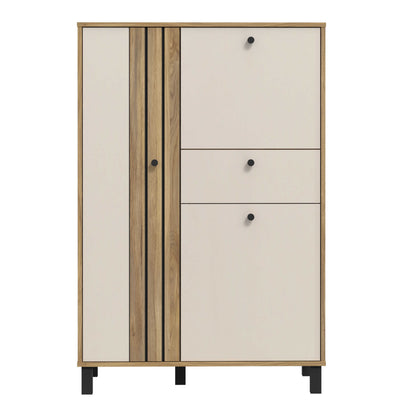 Pebblethorn Cream and Natural Oak Wood 3 Door 1 Drawer Cabinet