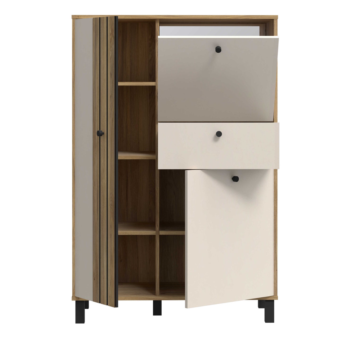 Pebblethorn Cream and Natural Oak Wood 3 Door 1 Drawer Cabinet