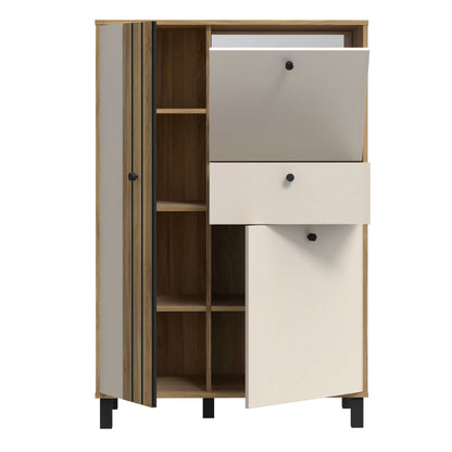 Pebblethorn Cream and Natural Oak Wood 3 Door 1 Drawer Cabinet