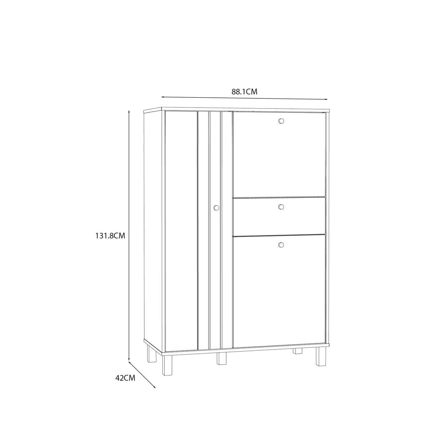 Pebblethorn Cream and Natural Oak Wood 3 Door 1 Drawer Cabinet
