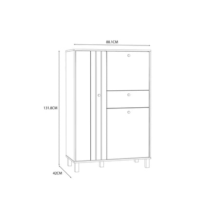 Pebblethorn Cream and Natural Oak Wood 3 Door 1 Drawer Cabinet