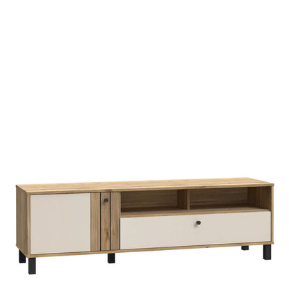 Oslo Industrial Cream and Oak TV Unit with 2 Doors 1 Drawer