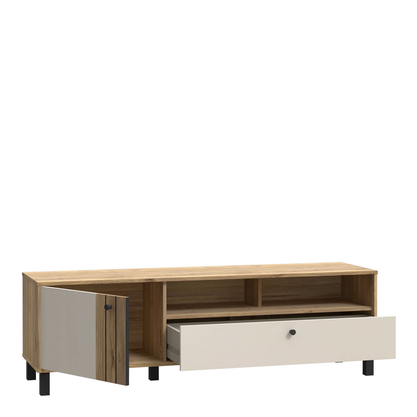 Oslo Industrial Cream and Oak TV Unit with 2 Doors 1 Drawer