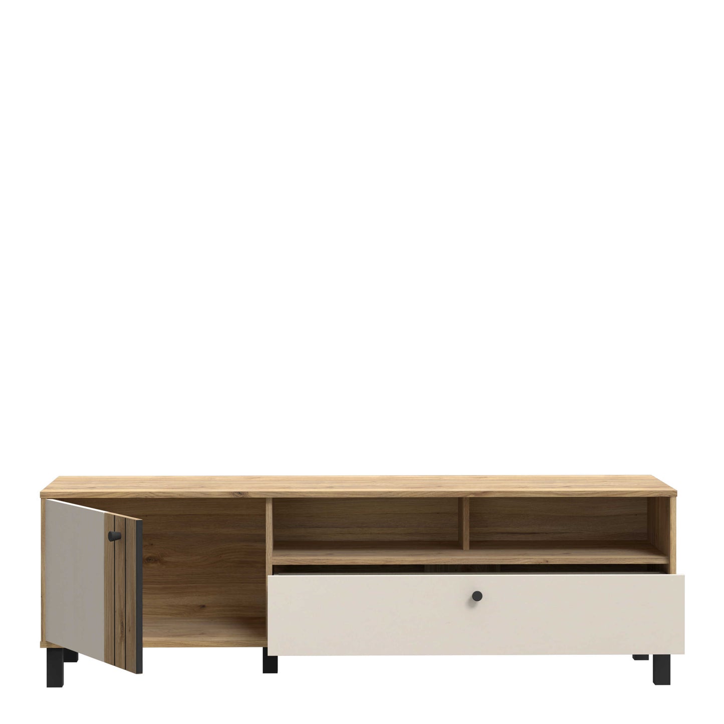 Oslo Industrial Cream and Oak TV Unit with 2 Doors 1 Drawer
