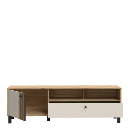 Oslo Industrial Cream and Oak TV Unit with 2 Doors 1 Drawer
