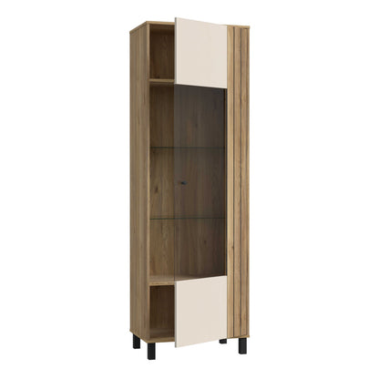 Pandrup Glass Door Display Cabinet in Cream and Oak