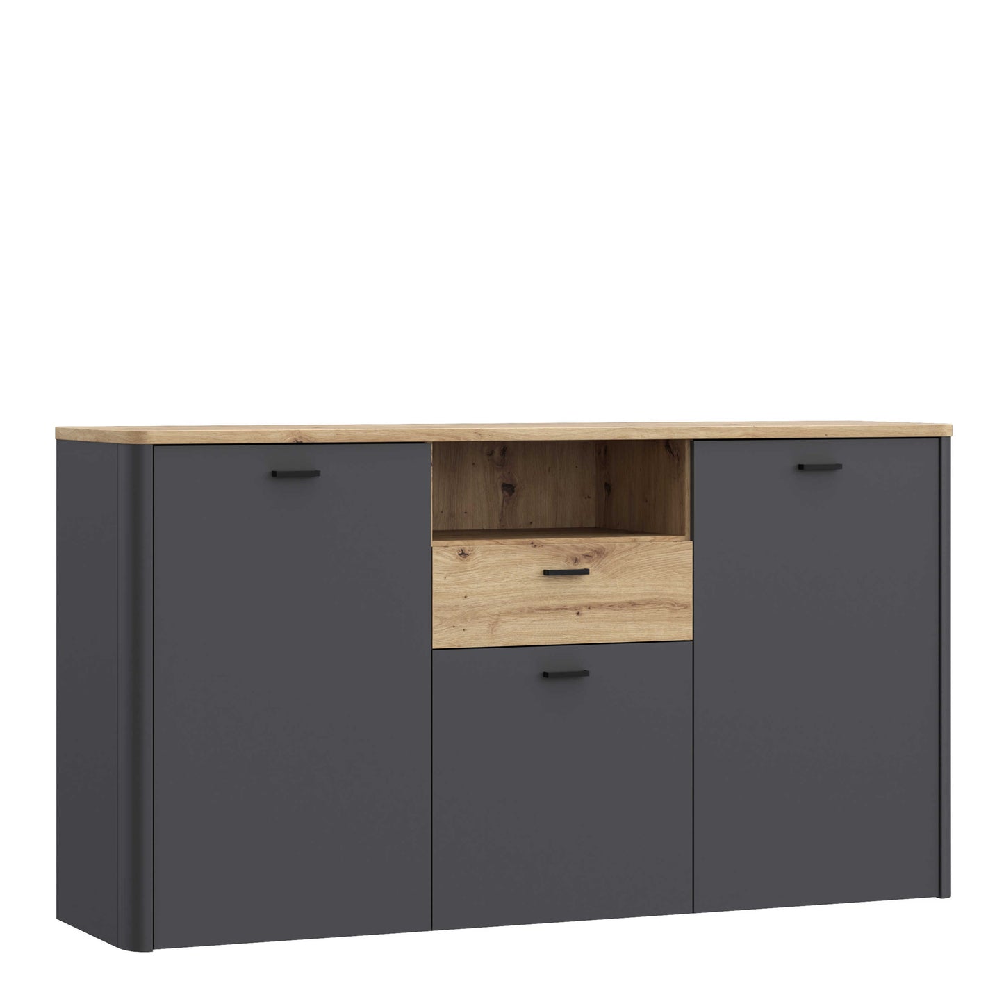 Seville Grey and Natural Oak Wood 3 Door 1 Drawer Sideboard