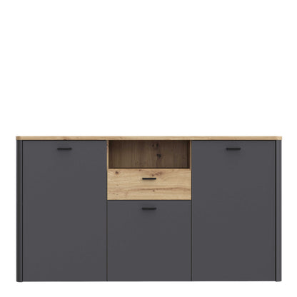 Seville Grey and Natural Oak Wood 3 Door 1 Drawer Sideboard