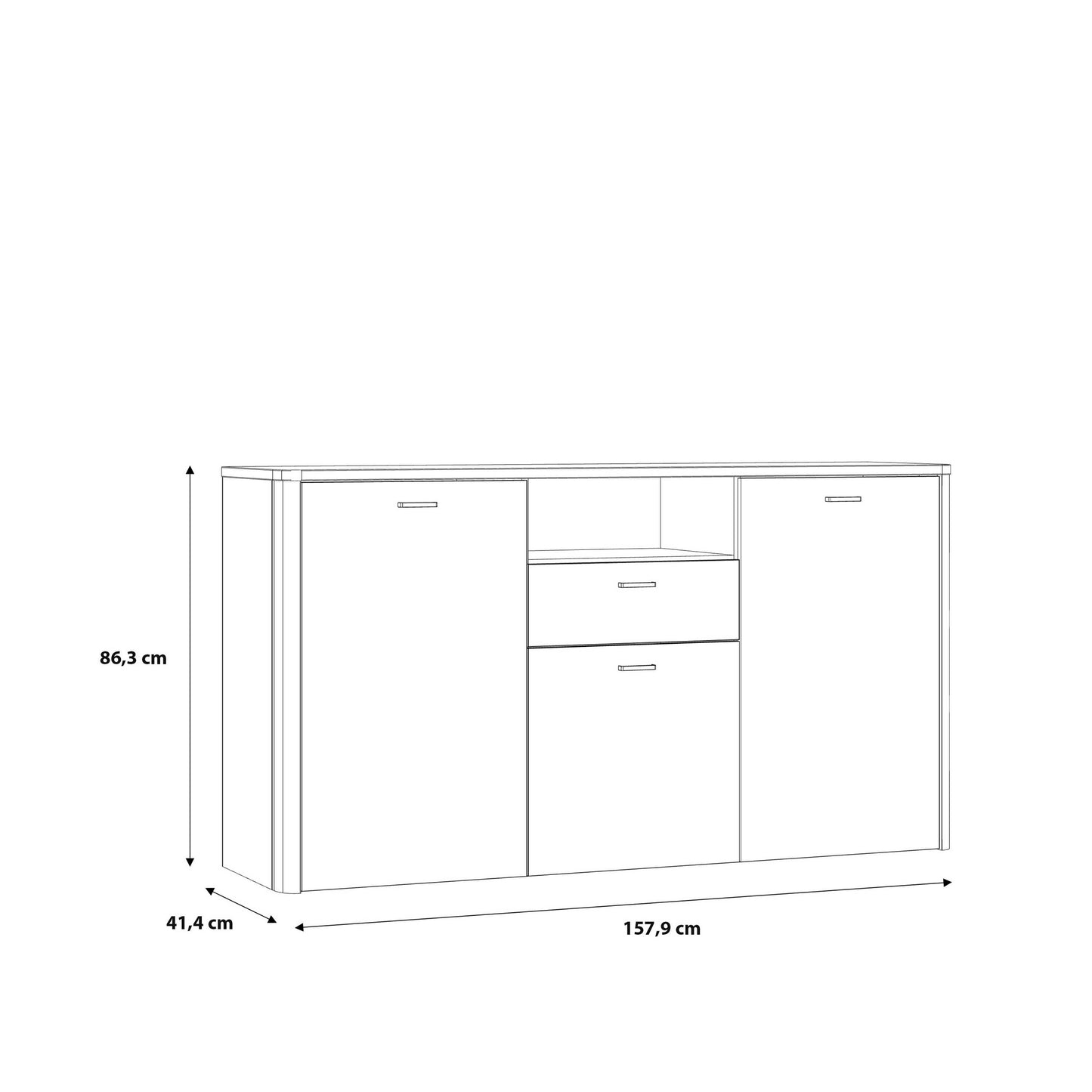 Seville Grey and Natural Oak Wood 3 Door 1 Drawer Sideboard