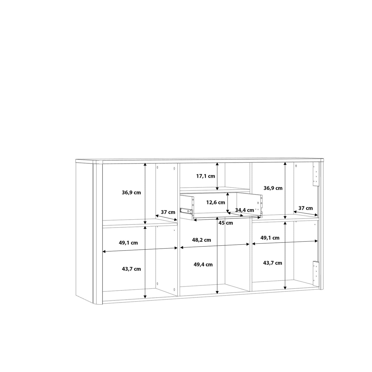 Seville Grey and Natural Oak Wood 3 Door 1 Drawer Sideboard