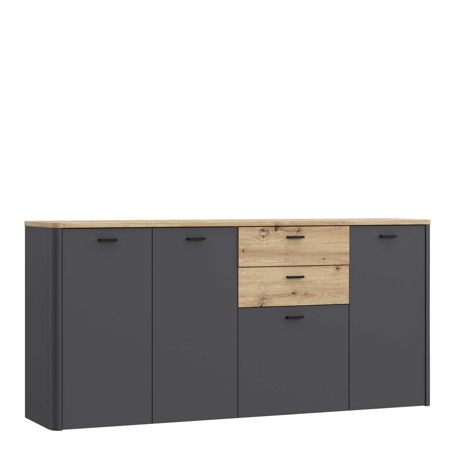 Seville Grey and Natural Oak Wood 4 Door 2 Drawer Sideboard