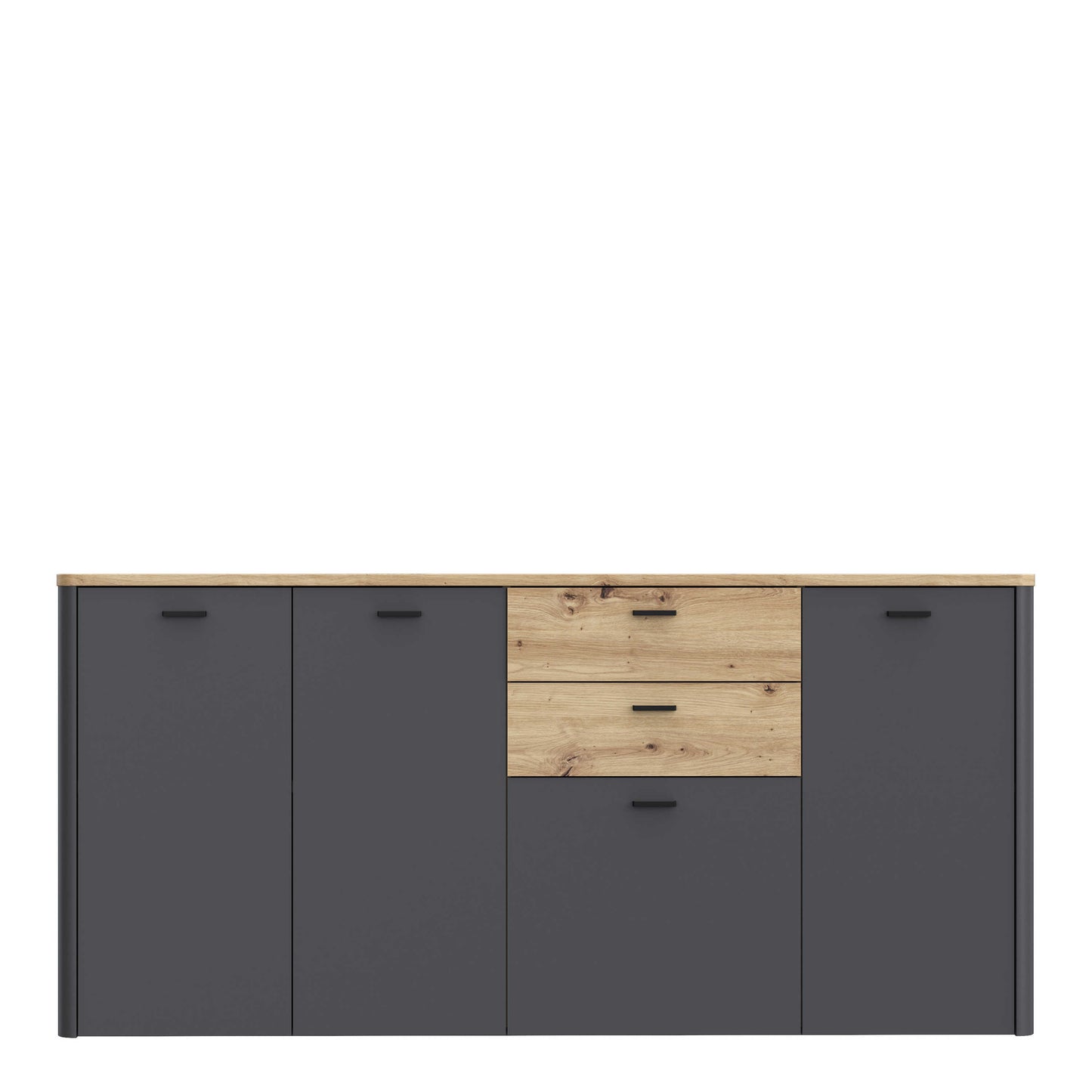 Seville Grey and Natural Oak Wood 4 Door 2 Drawer Sideboard