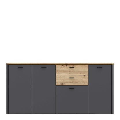 Seville Grey and Natural Oak Wood 4 Door 2 Drawer Sideboard