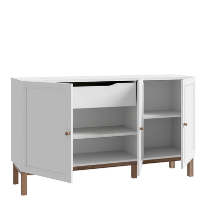 Sofia Light Grey and Oak Wood 3 Door 1 Drawer Sideboard