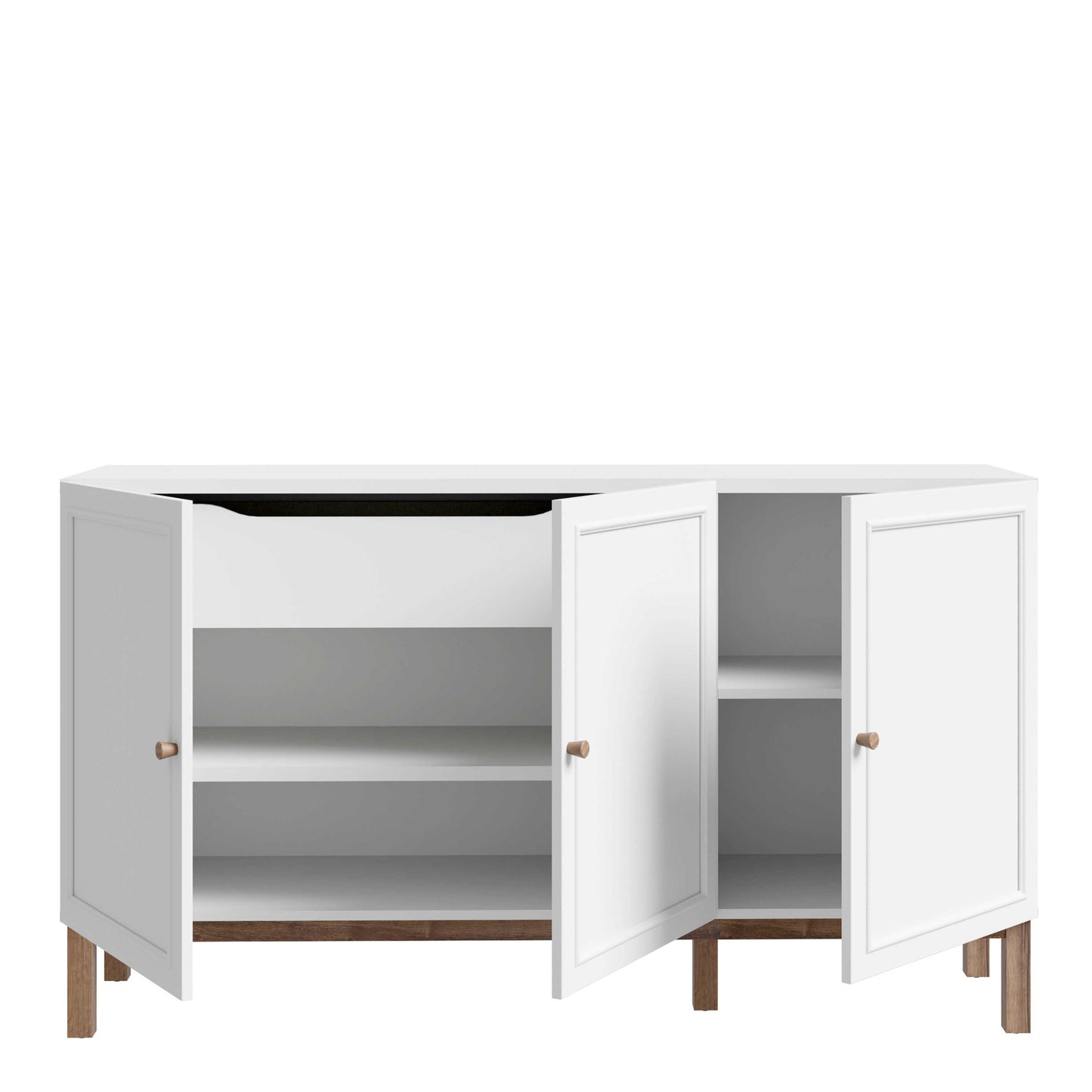 Sofia Light Grey and Oak Wood 3 Door 1 Drawer Sideboard