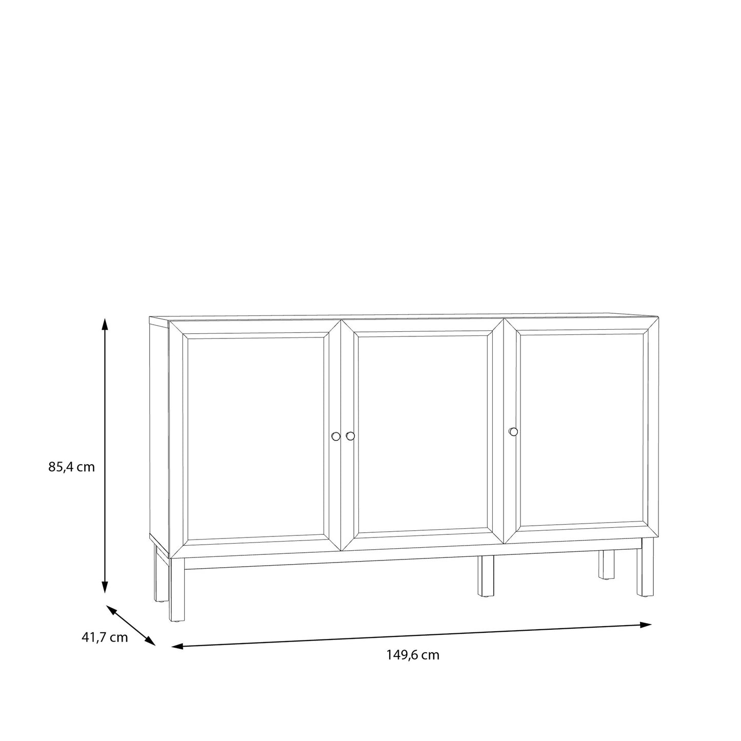 Sofia Light Grey and Oak Wood 3 Door 1 Drawer Sideboard