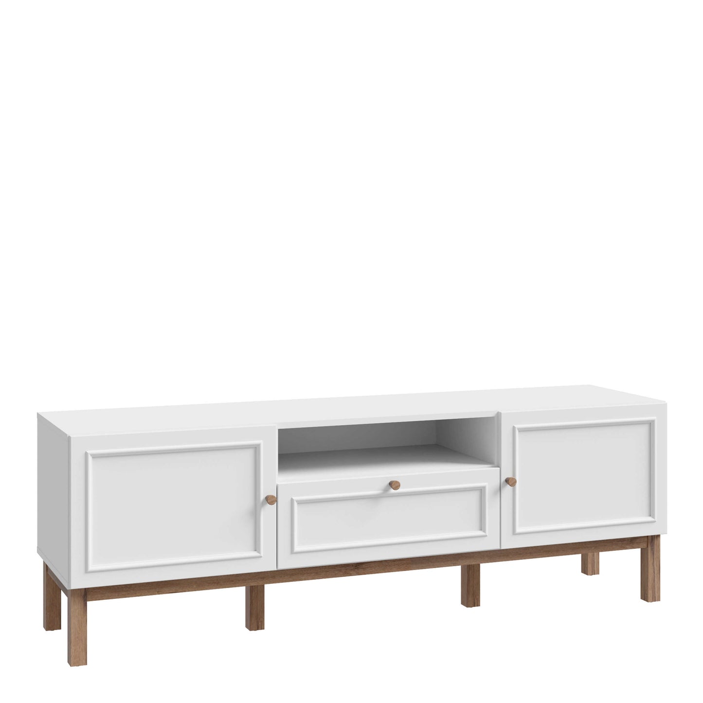 Turku Light Grey TV Unit with Oak Detail 2 Doors 1 Drawer