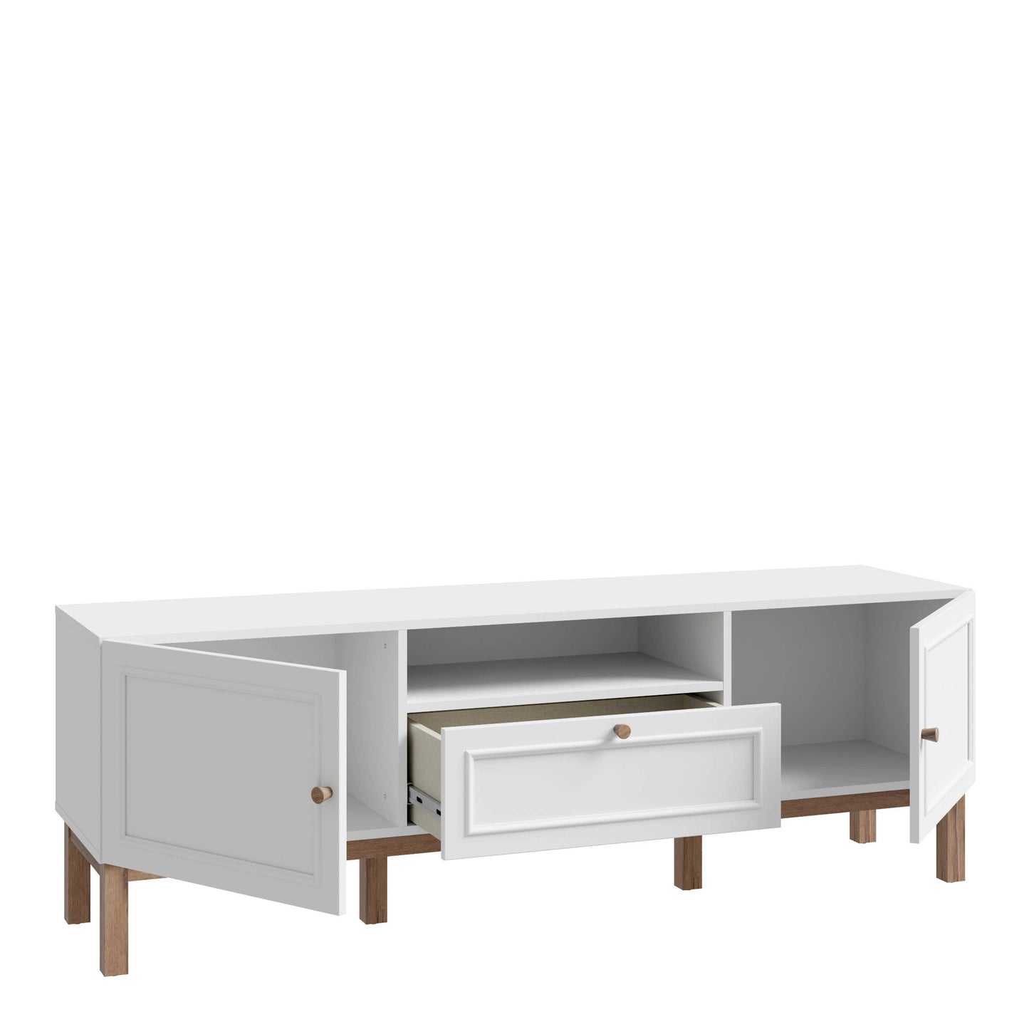 Turku Light Grey TV Unit with Oak Detail 2 Doors 1 Drawer
