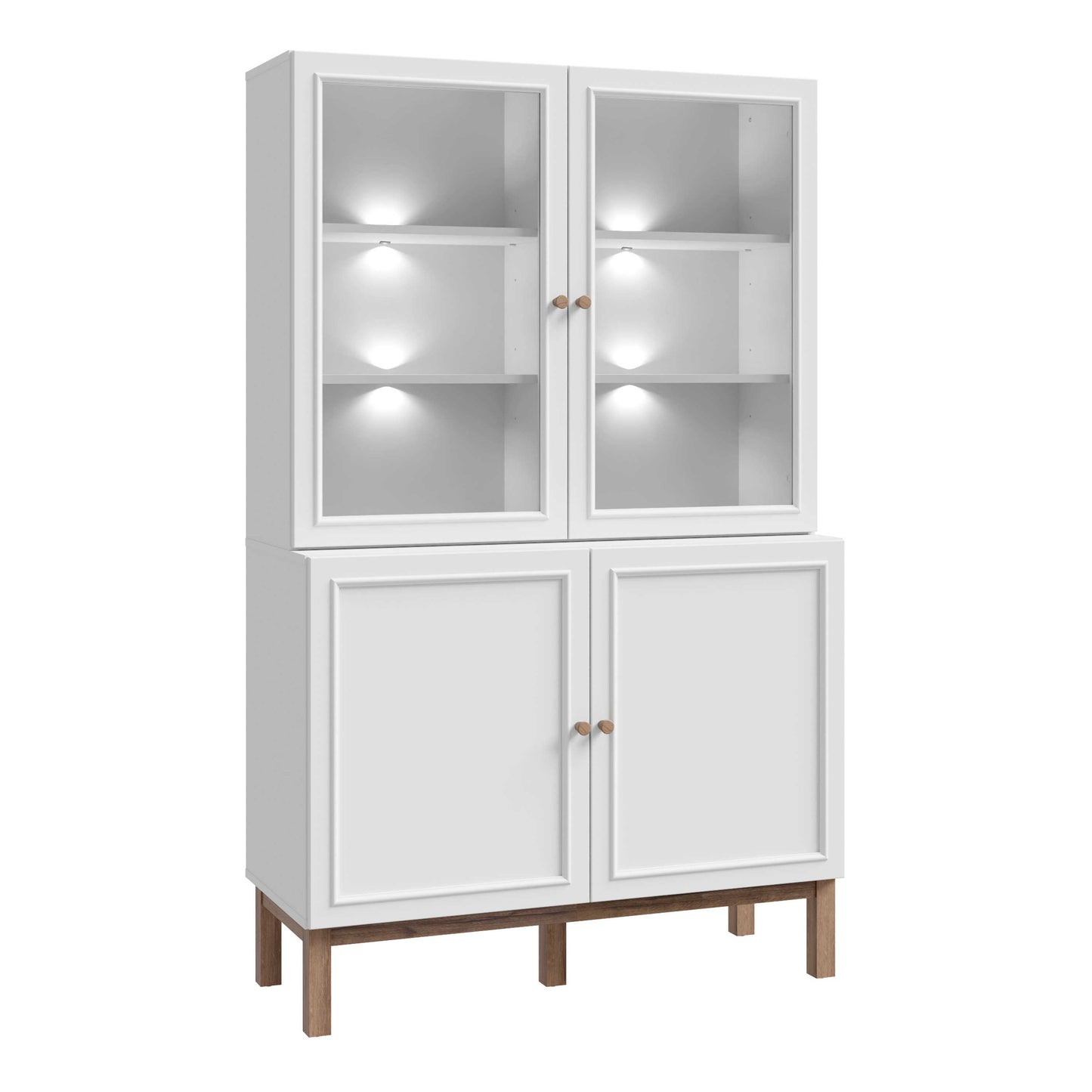 Niva Light Grey and Natural Oak Effect Display Cabinet with LED Lighting 4 Doors