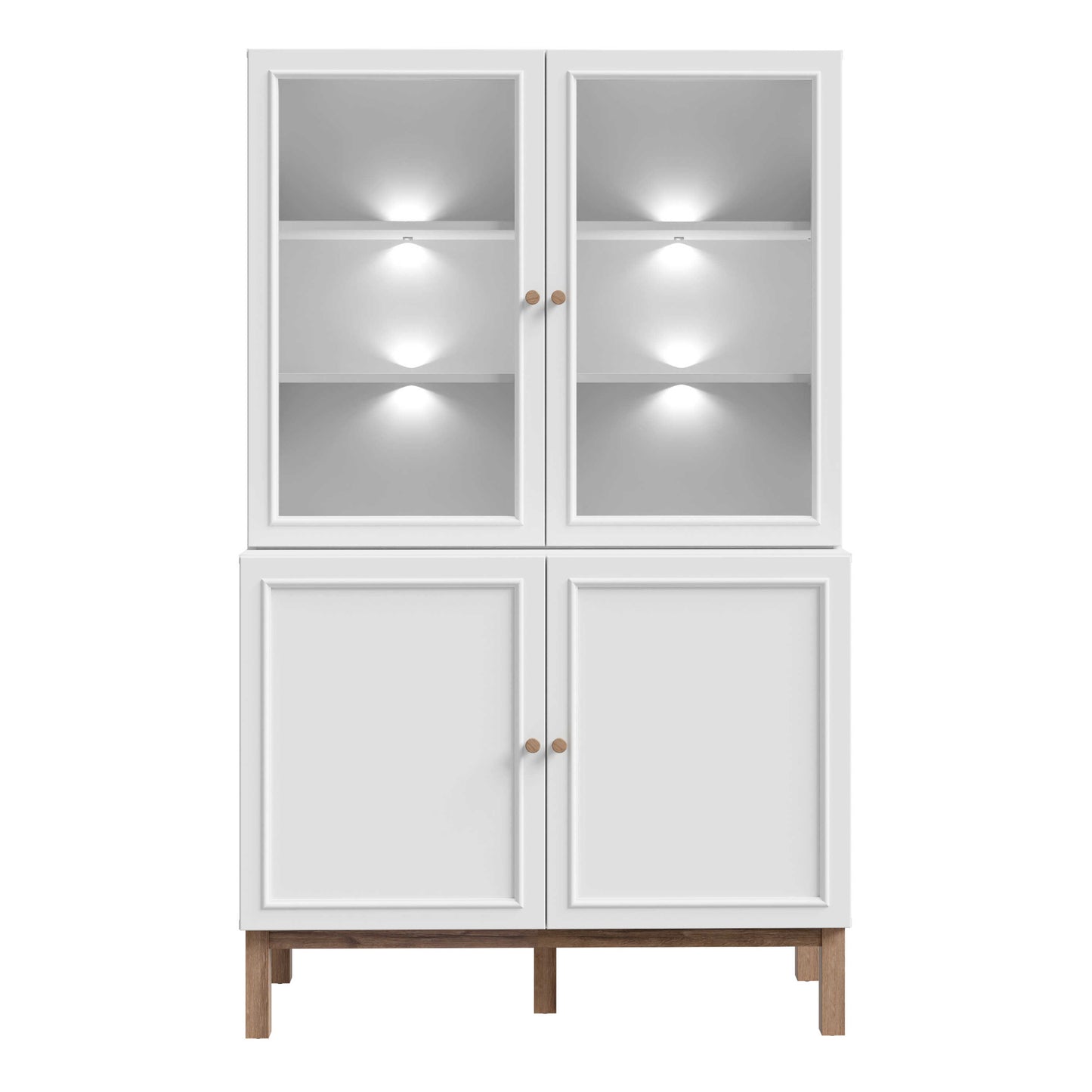 Niva Light Grey and Natural Oak Effect Display Cabinet with LED Lighting 4 Doors