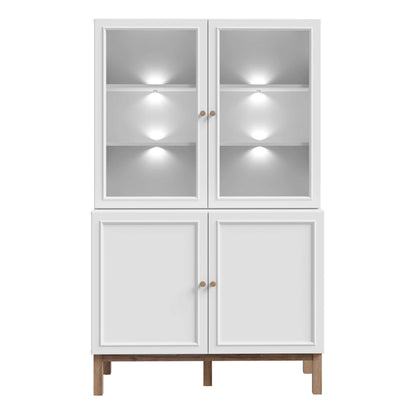 Niva Light Grey and Natural Oak Effect Display Cabinet with LED Lighting 4 Doors