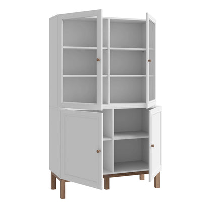 Niva Light Grey and Natural Oak Effect Display Cabinet with LED Lighting 4 Doors
