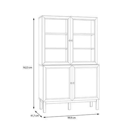 Niva Light Grey and Natural Oak Effect Display Cabinet with LED Lighting 4 Doors