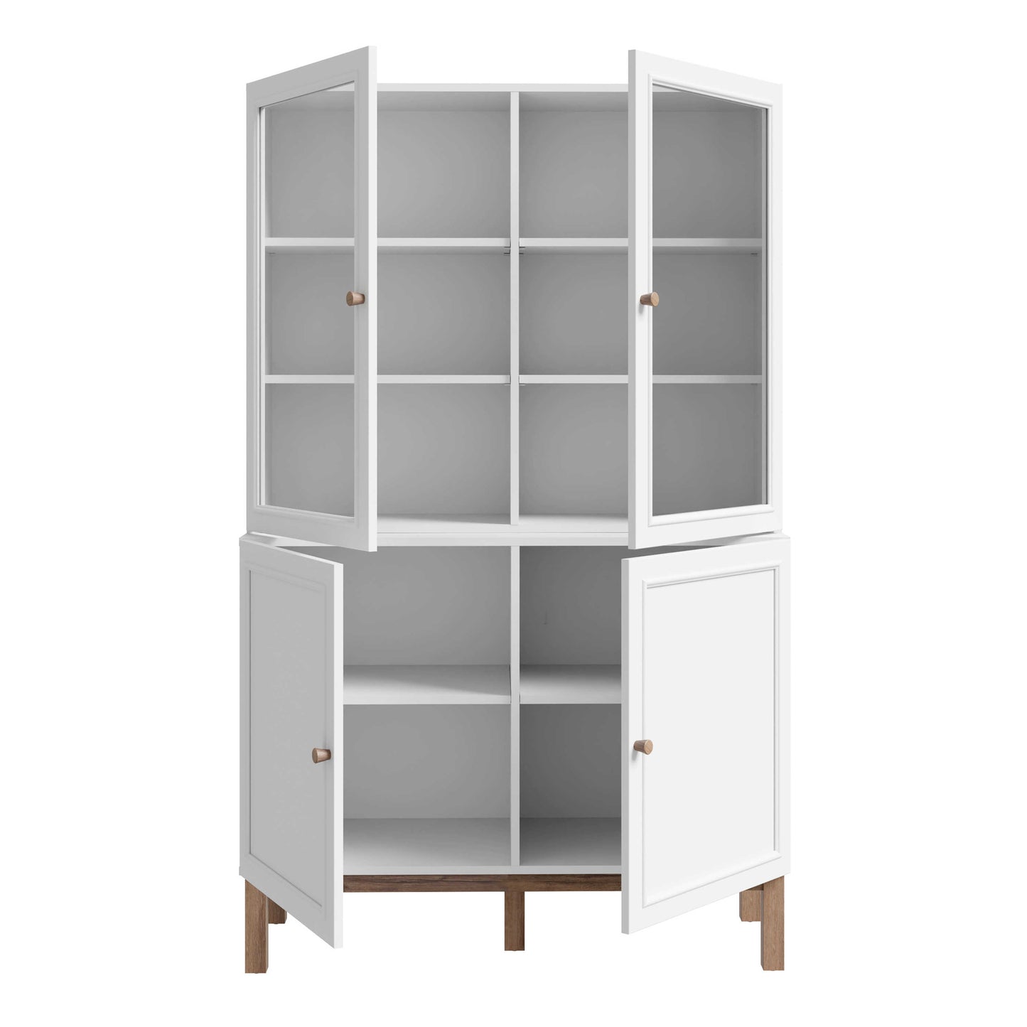 Niva Light Grey and Natural Oak Effect Display Cabinet 4 Doors