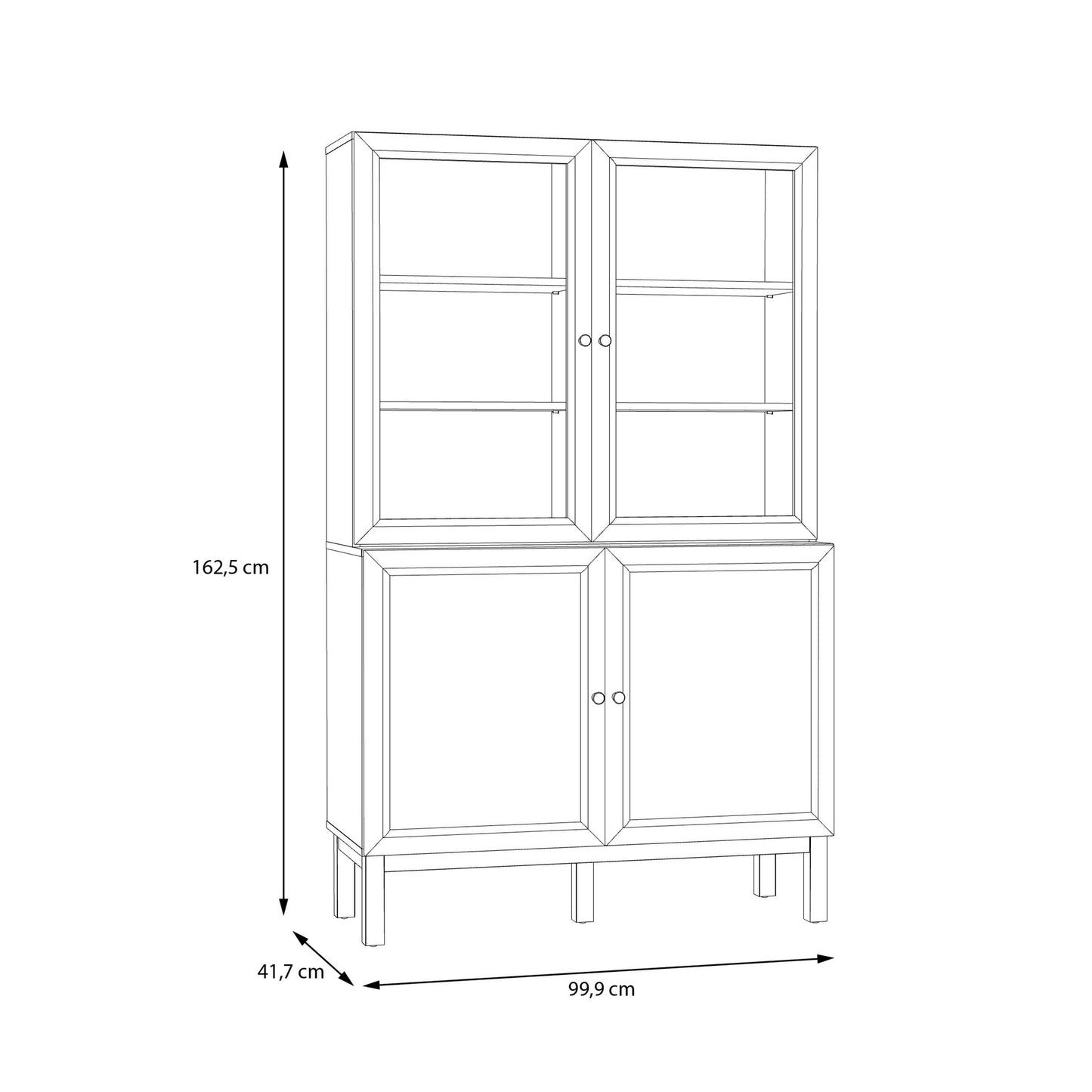 Niva Light Grey and Natural Oak Effect Display Cabinet 4 Doors