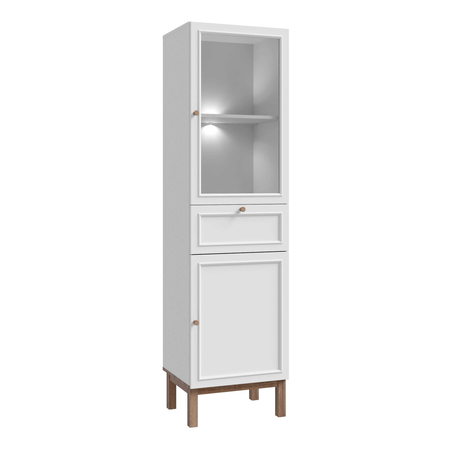 Niva Light Grey and Natural Oak Effect Display Cabinet with LED Lighting 2 Doors 1 Drawer