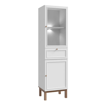 Niva Light Grey and Natural Oak Effect Display Cabinet with LED Lighting 2 Doors 1 Drawer