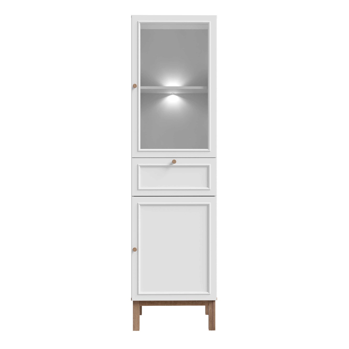 Niva Light Grey and Natural Oak Effect Display Cabinet with LED Lighting 2 Doors 1 Drawer
