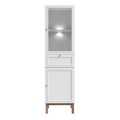 Niva Light Grey and Natural Oak Effect Display Cabinet with LED Lighting 2 Doors 1 Drawer