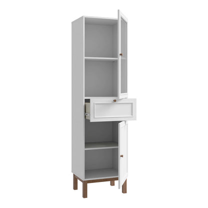 Niva Light Grey and Natural Oak Effect Display Cabinet with LED Lighting 2 Doors 1 Drawer