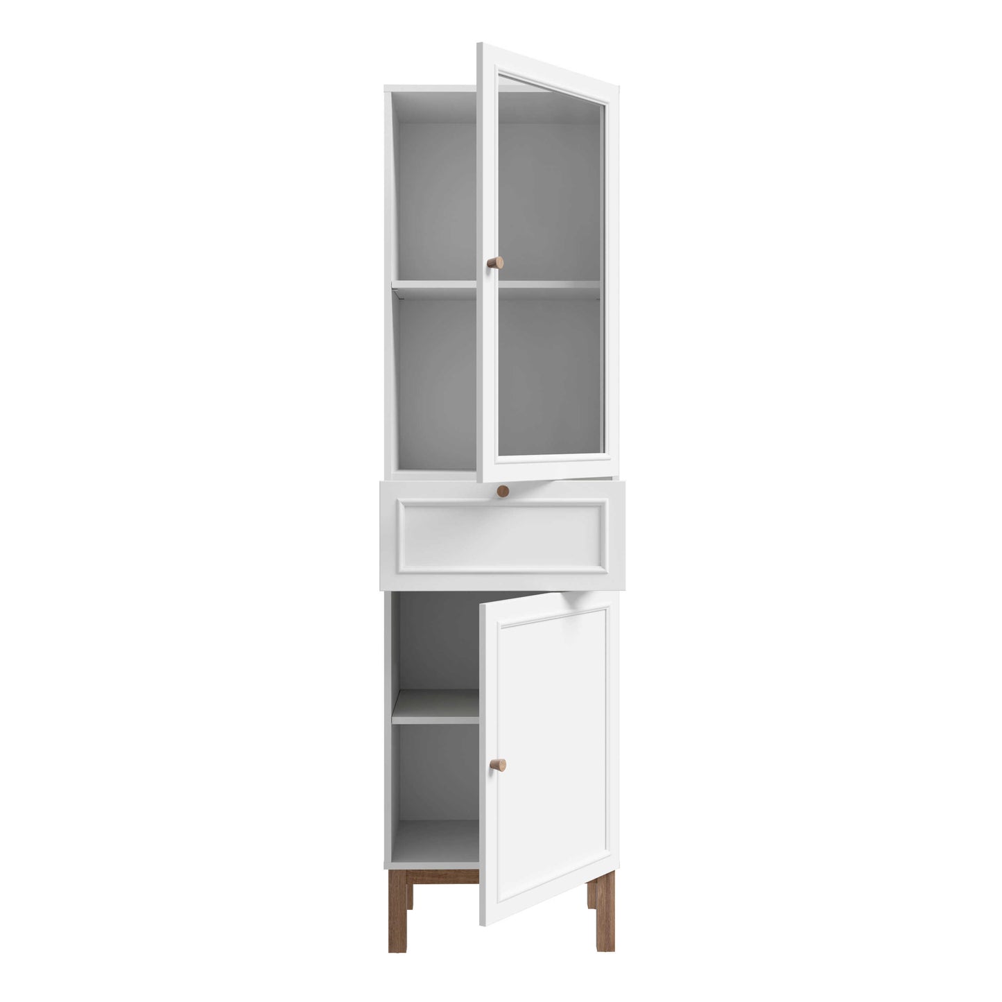 Niva Light Grey and Natural Oak Effect Display Cabinet with LED Lighting 2 Doors 1 Drawer