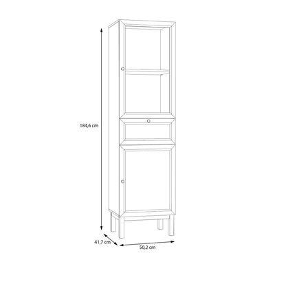 Niva Light Grey and Natural Oak Effect Display Cabinet with LED Lighting 2 Doors 1 Drawer