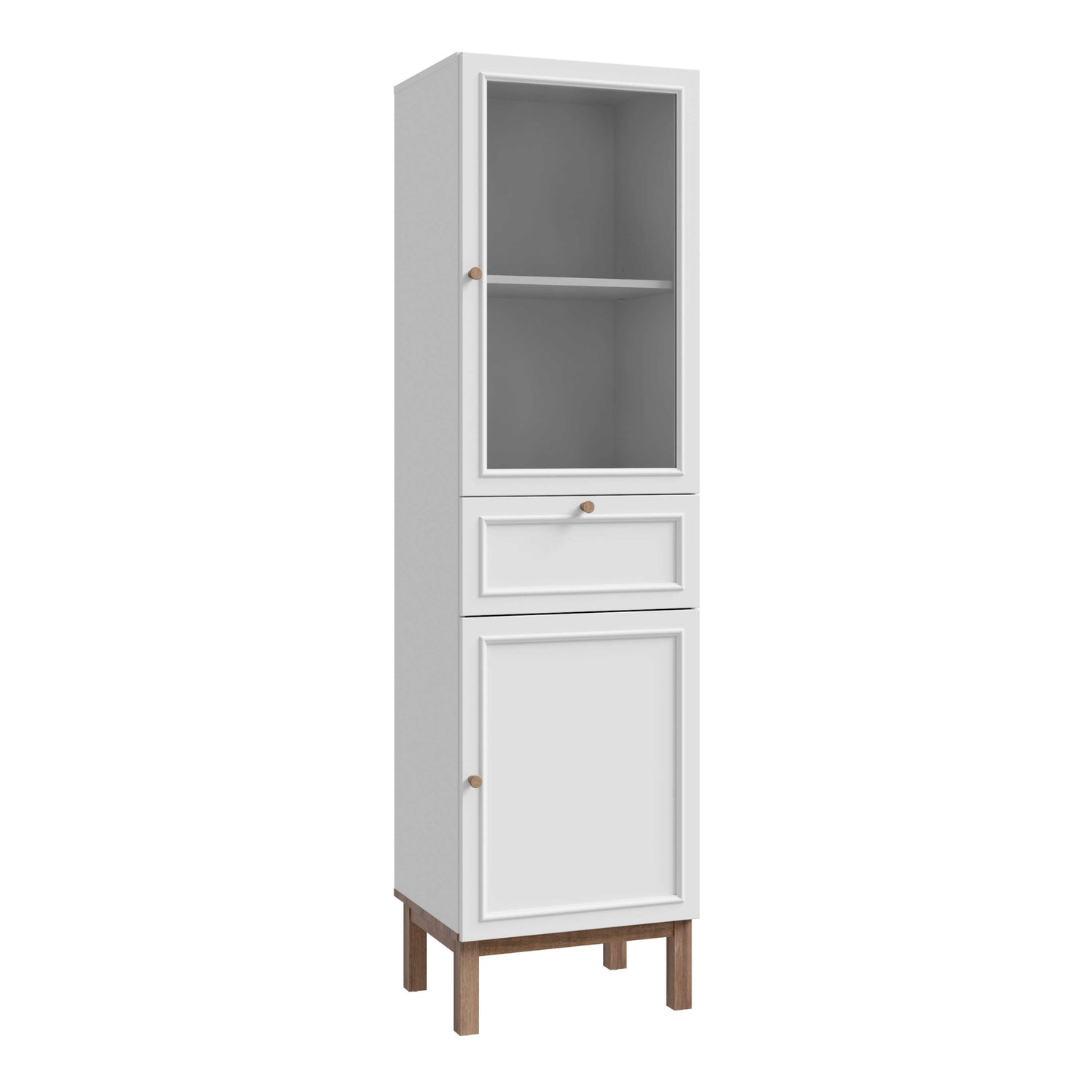 Niva Light Grey and Natural Oak Effect Display Cabinet 2 Doors 1 Drawer