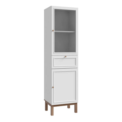 Niva Light Grey and Natural Oak Effect Display Cabinet 2 Doors 1 Drawer
