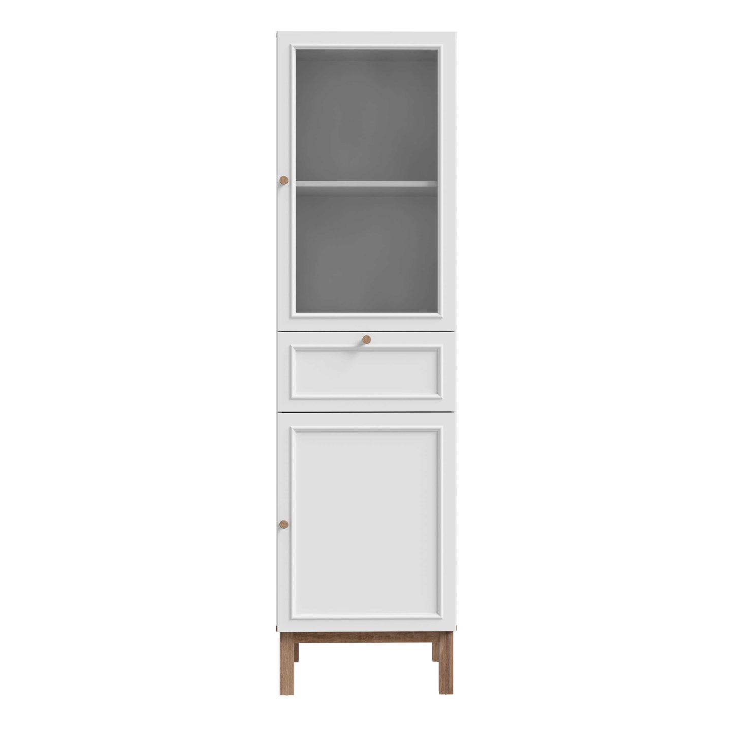 Niva Light Grey and Natural Oak Effect Display Cabinet 2 Doors 1 Drawer