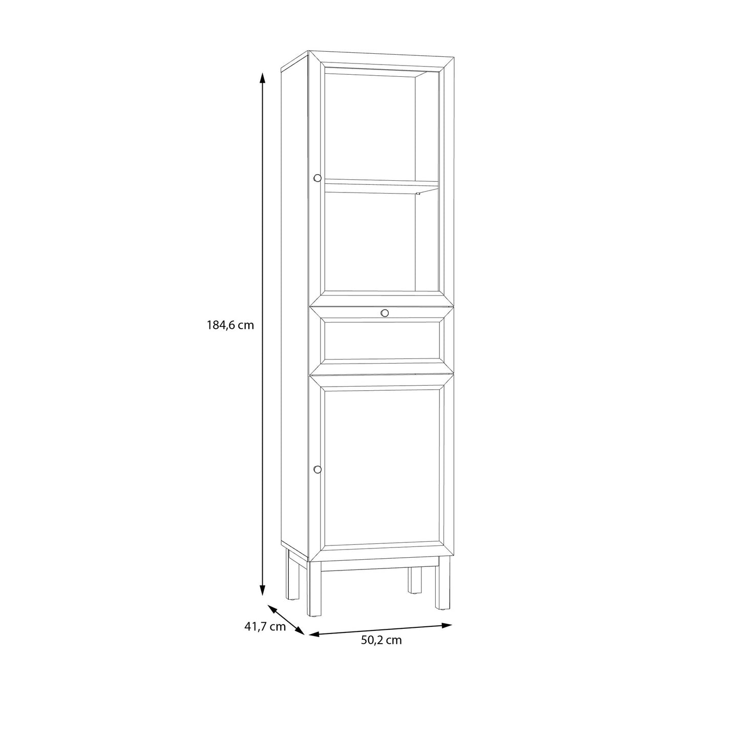 Niva Light Grey and Natural Oak Effect Display Cabinet 2 Doors 1 Drawer